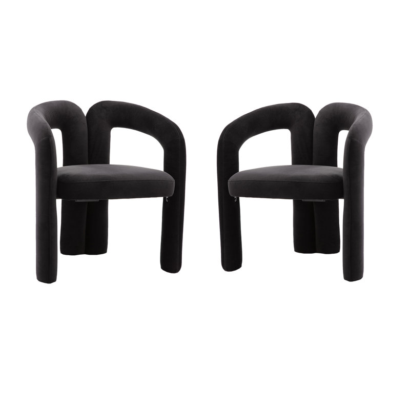 Ensemble de 2 fauteuils d'appoint / de salle à manger / de barils en tissu de velours de conception contemporaine (velours noir)