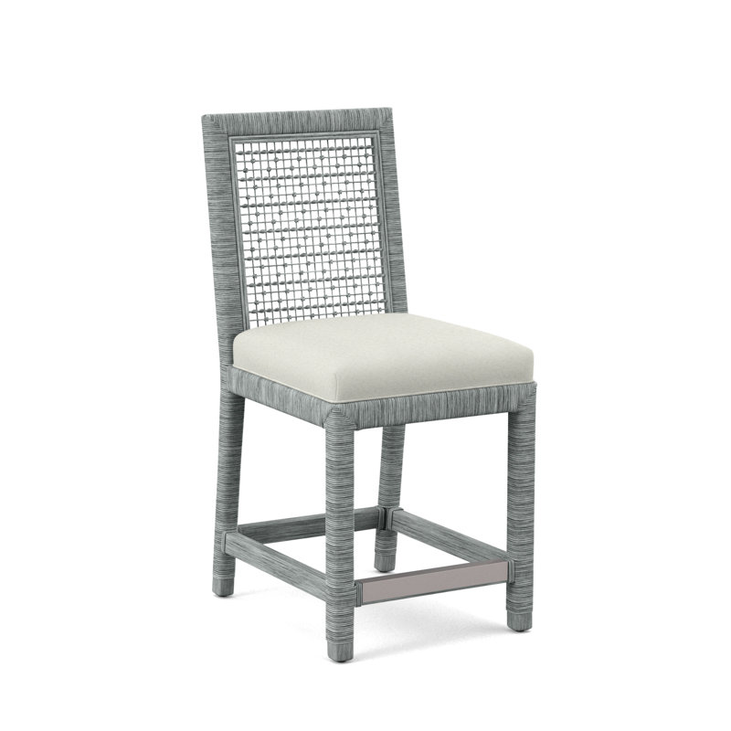 Pine Isle Upholstered Stool, Neutral Performance Plaid, Nickel