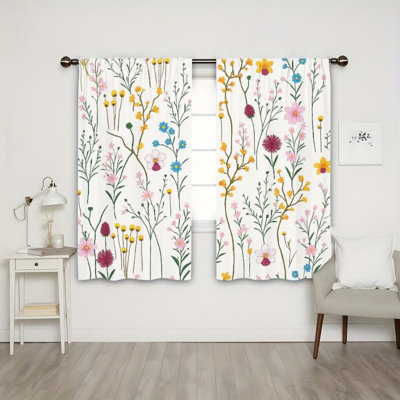 2Pcs Wildflower Meadow Curtains, Delicate Botanical Design, Aesthetic Cottagecore Style, Vibrant Floral Pattern, Rod Pocket for Living Room Bedroom Balcony Window Decor