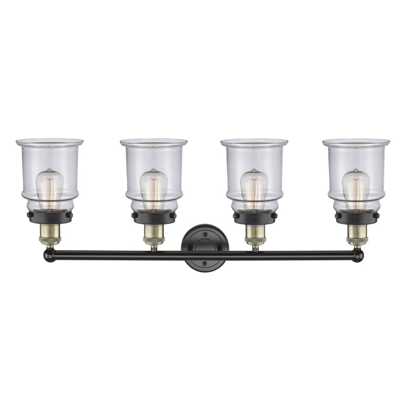 Éclairage pour meuble-lavabo de salle de bain 4 lumières Cailen de la collection Edison, Transparent, Laiton antique noir