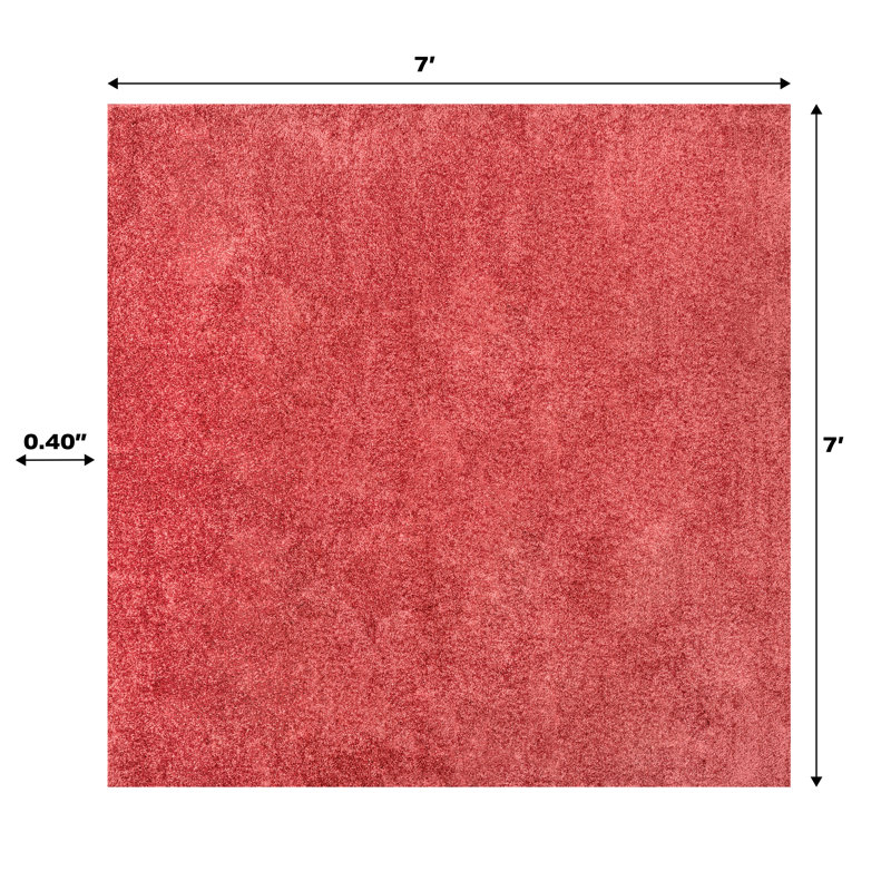 Asalia Solid Low-Pile Red Rug, Square 7'