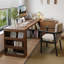 Bureau en bois massif en forme de L brun noyer avec 3 tiroirs-2124793079