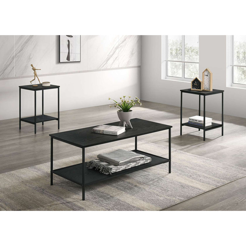 Ensemble de table rustique 3 pièces Table basse 1 table de bout 2 tables de bout style minimaliste, Noir
