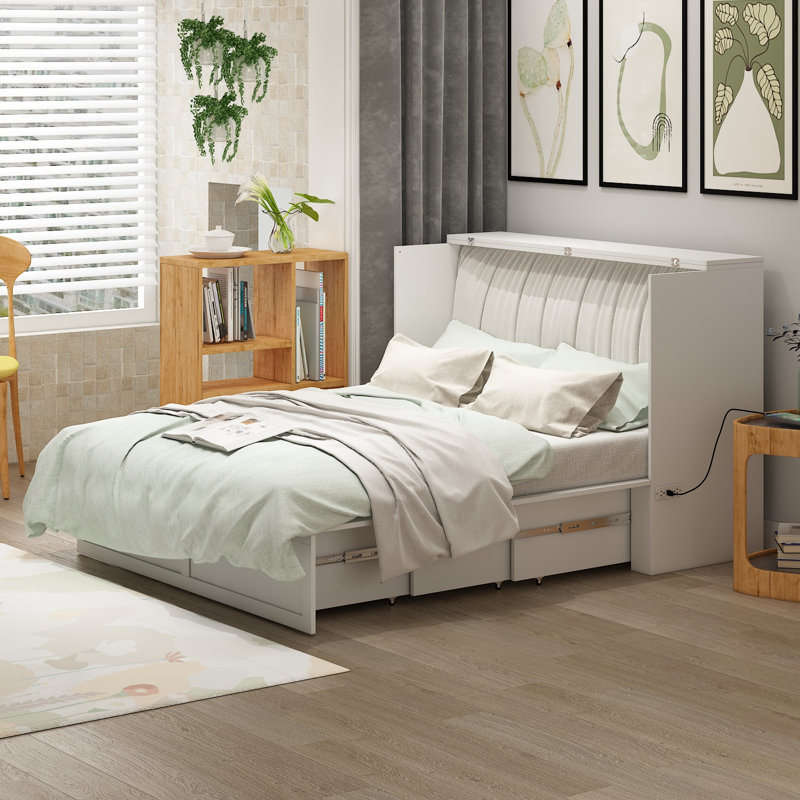 Commode convertible en grand lit - rangement à 2 tiroirs, blanc, conception peu encombrante