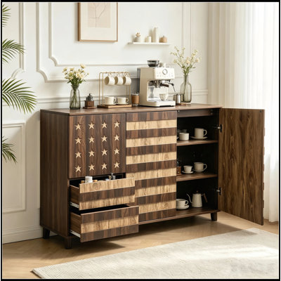 Buffet 55 pouces à deux tons avec buffet et armoire en forme d'étoile avec tiroirs et tablettes réglables