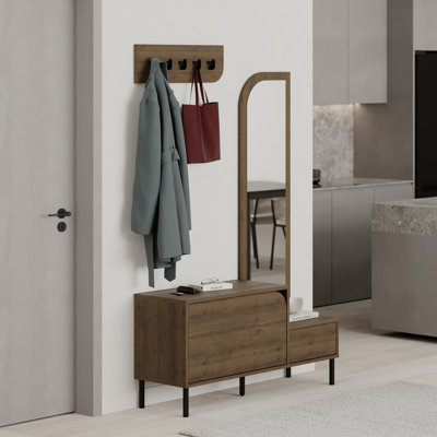 Bernett Hall Tree 112 Wide Coat Stand with Mirror & Shoe Cabinet