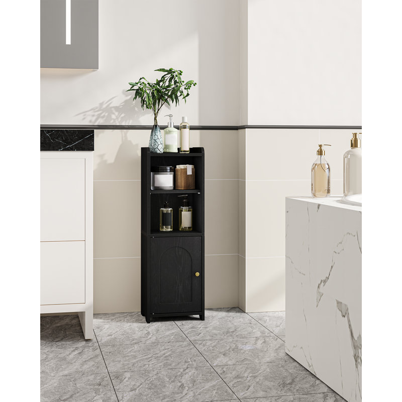 Bathroom Storage Cabinet, Corner Floor Cabinet with Doors and Adjustable Shelf, Narrow Toilet Paper Cabinet, Bathroom Organizer for Small Spaces