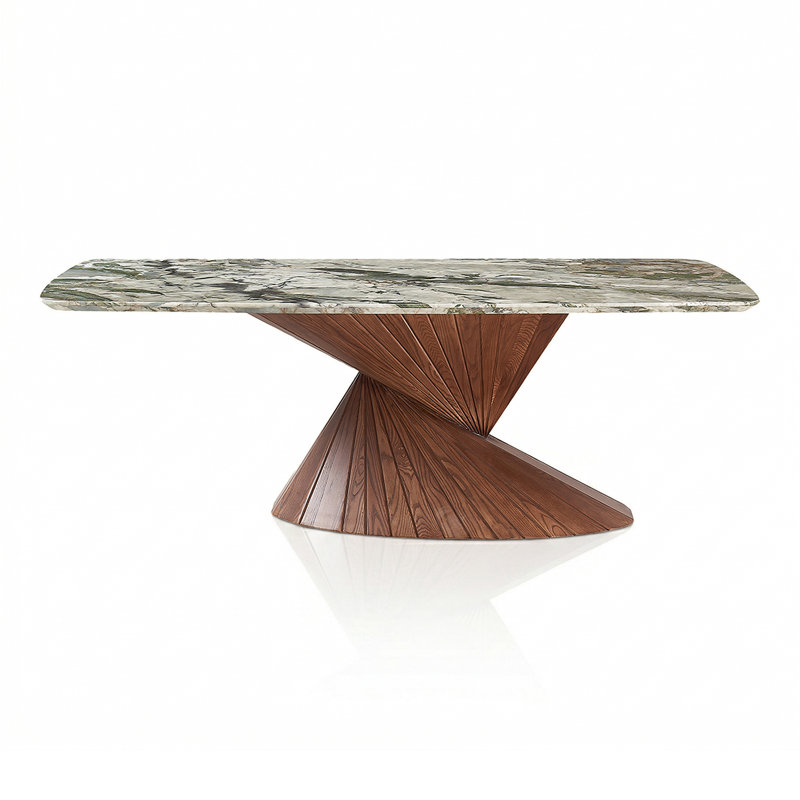 Table de salle à manger rectangulaire à dessus en pierre frittée Premier, Vert / Beige