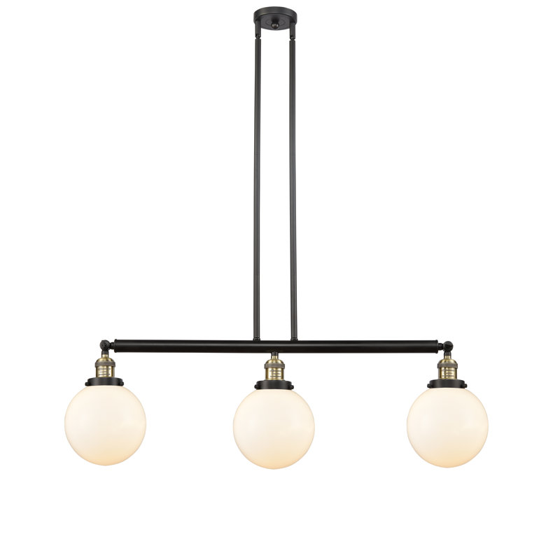 Luminaire suspendu linéaire à 3 lumières pour îlot de cuisine Clementina, Laiton antique noir, Boîtier blanc mat