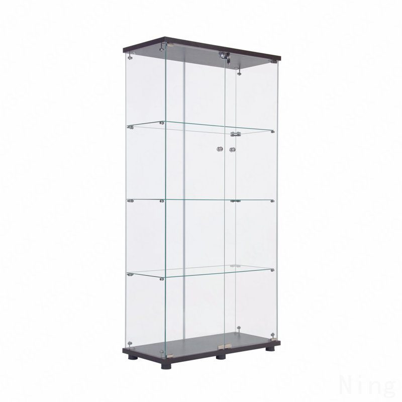 Armoire de rangement en verre à deux portes avec 4 tablettes