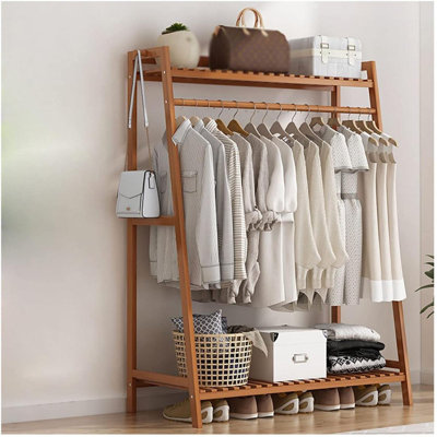 Bamboo Cloth 39" W Rack Heavy Duty Top Shelf Hanging Rod with Side Hook and Shoe Storage Shelf