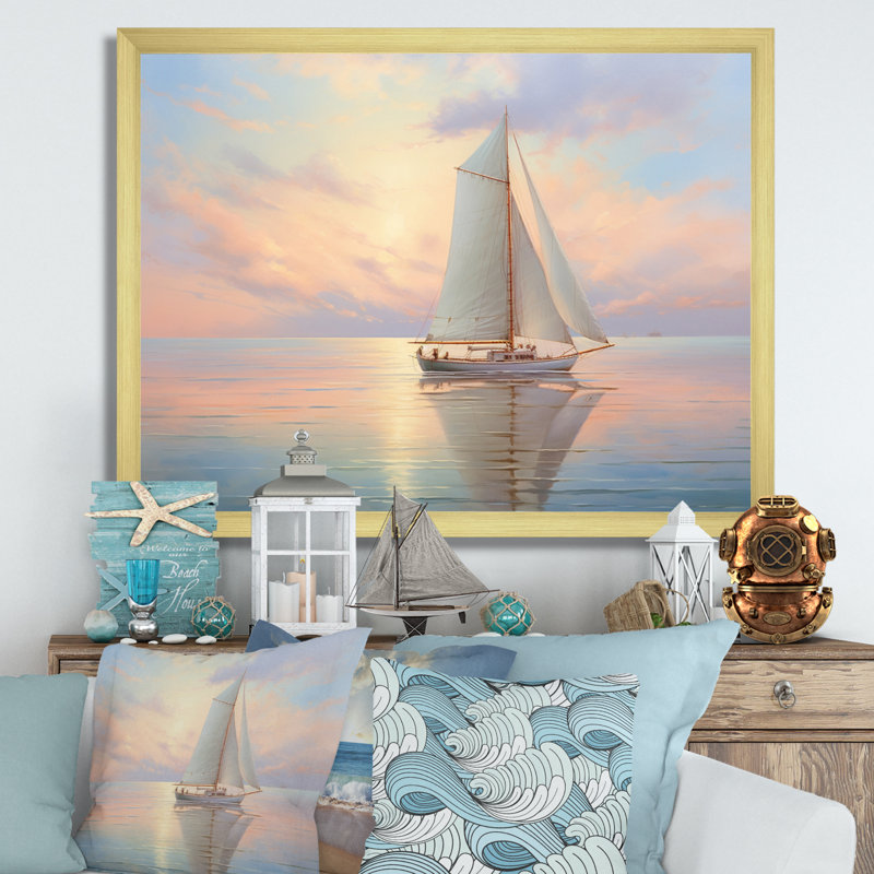 Sailboat Sailing Serenade II - Sailing Boat Wall Art Prints, H 34 po x l 44 po x P 1,5 po, Cadre doré simple