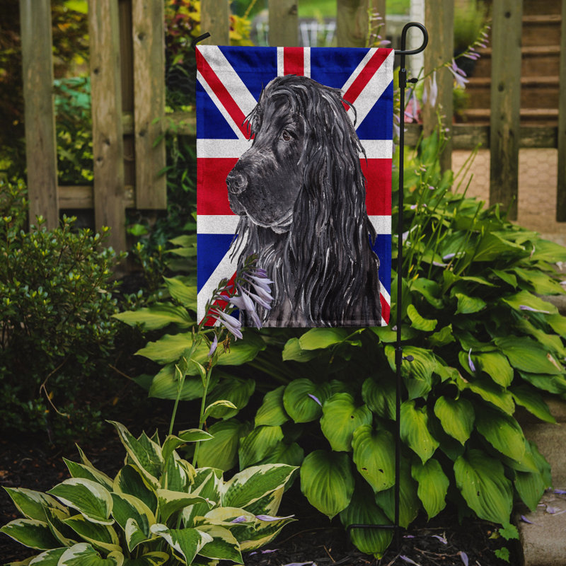 Drapeau de jardin 2 côtés english union jack, Cocker épagneul (noir)