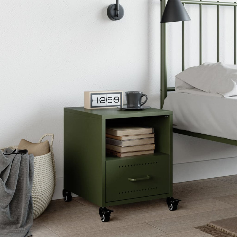 Ameara 36cm W Steel Bedside Table, Olive Green