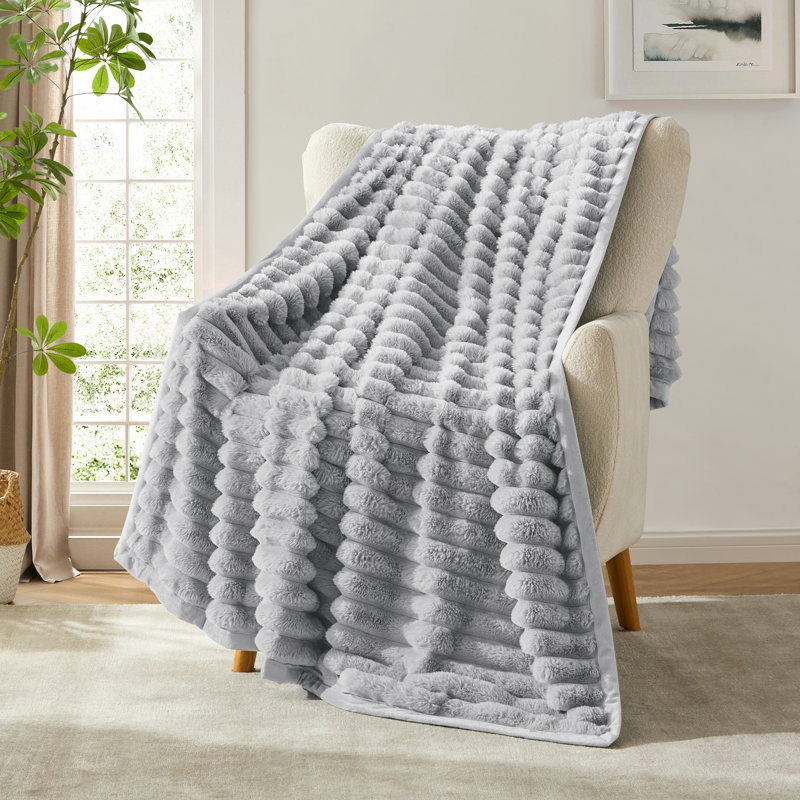 Couverture en super vison super doux réversible, 52 po x 82 po, Gris clair