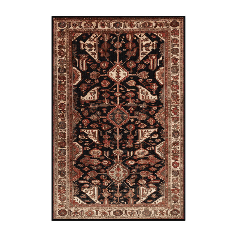 Machine Washable Persian Brown Area Rug, Rectangle 4' x 6'