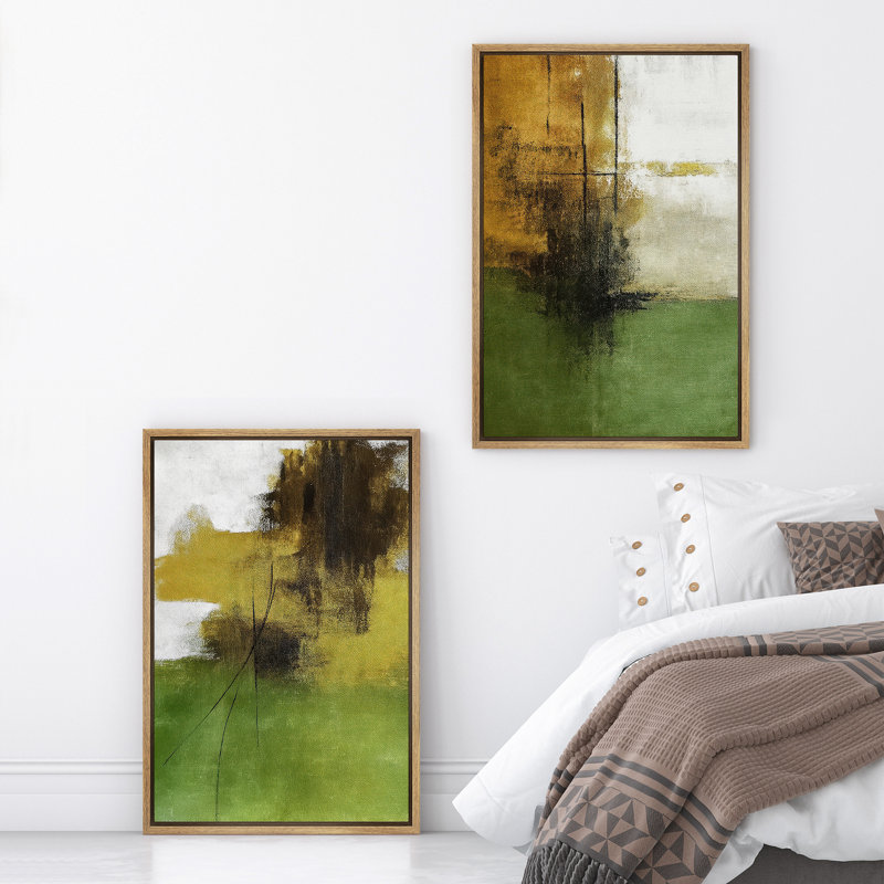 Art mural abstrait, ensemble de 2 reproductions d'art encadrées sur toile, H 36 po x l 48 po, Naturel