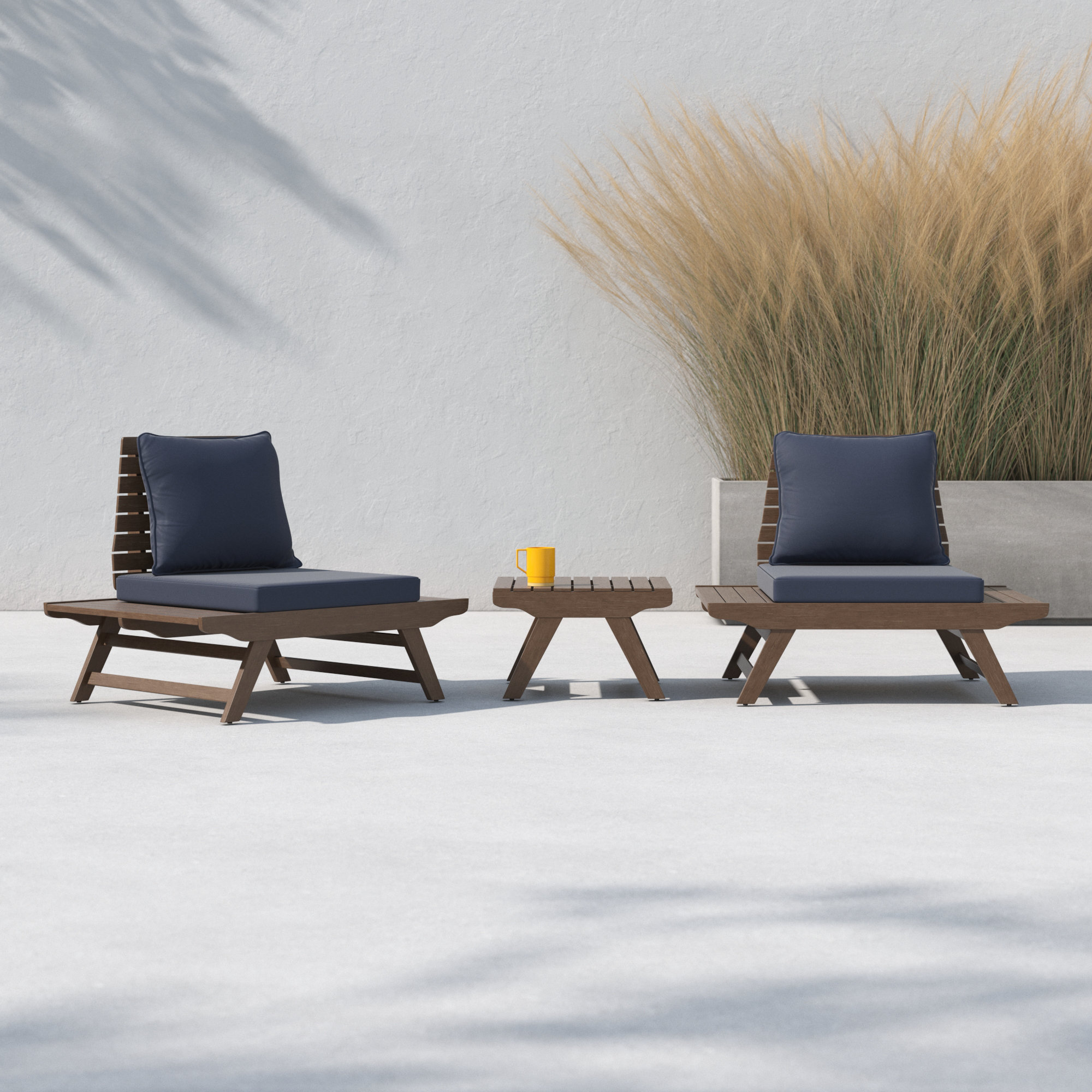 Cason Acacia 2 - Person Patio Conversation Set with Cushions, Gray Frame/Dark Gray Cushion