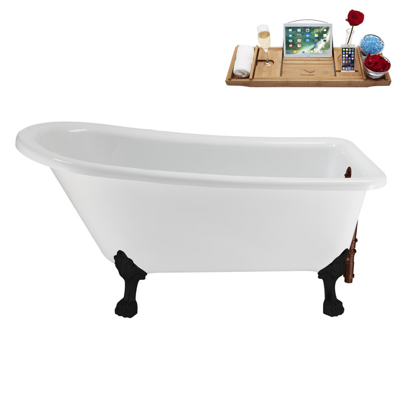 58" Streamlin Clawfoot Tub,Tray,Drain, Clawfeet, Matte Black, Matte Oil Rubbed Bronze
