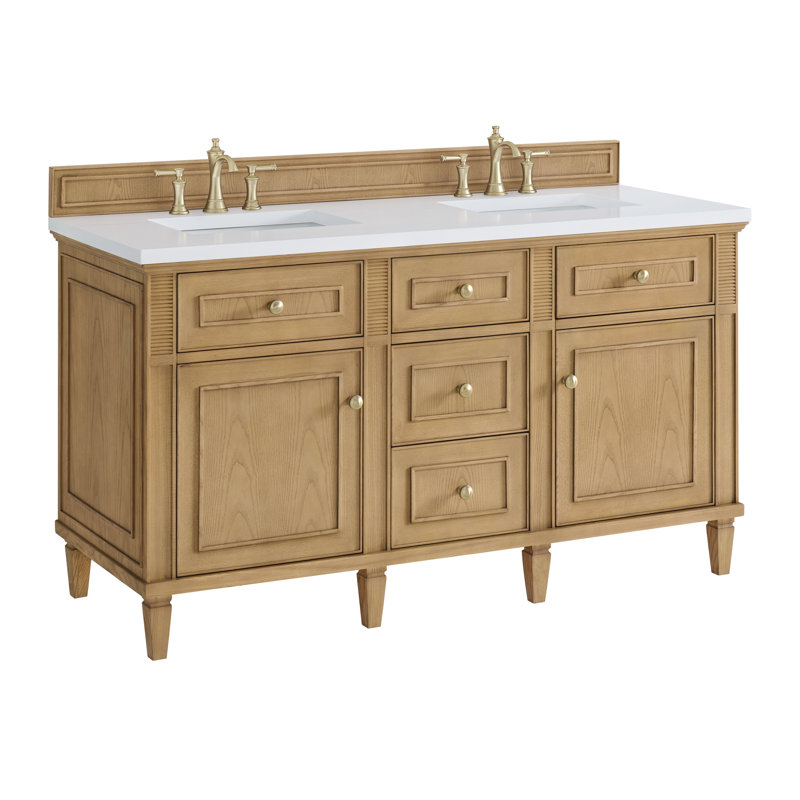Lorelai 60'' W Double Vanity, White Zeus, Light Natural Oak, 8" Widespread