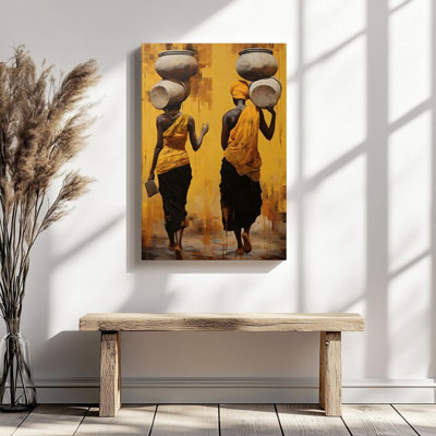 1 pièce, reproduction d'art sur toile encadrée, femme africaine, avec un pot en argile sur la tête, dans une peinture à l'huile réaliste, art mural, décoration murale, parfaite pour la décoration de salon