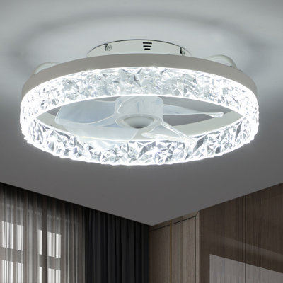 16 In. White Small Flush Mount Low Profile Ceiling Fans With Led Light And Remote6