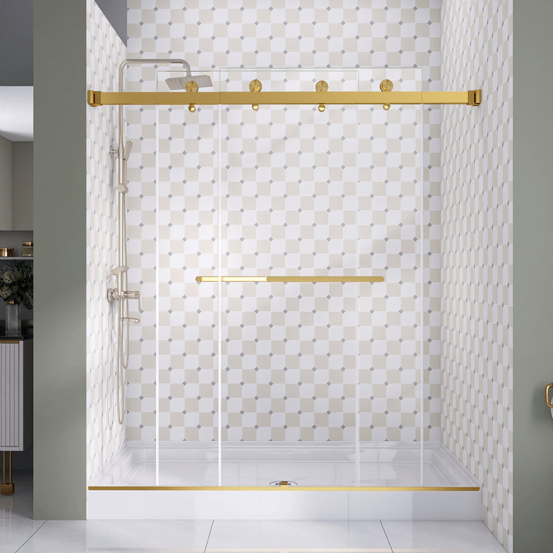 69-72" W x 76" H Double Sliding Frameless Shower Door with 5/16 in. Tempered Glass, Brushed Gold