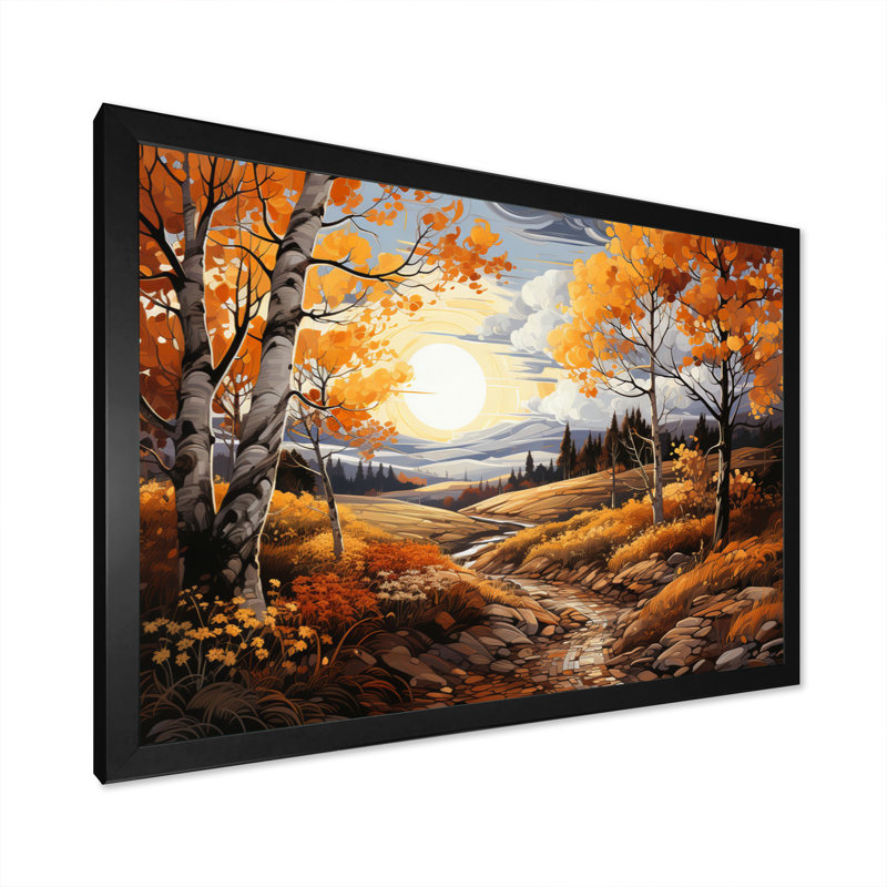 Birch Woods, chemin doré - impression, Cadre photo noir, H 34 po x l 44 po x P 1,5 po