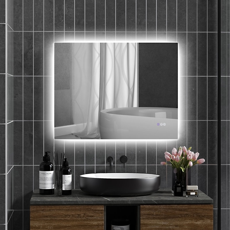 Miroir de salle de bain à DEL avec lumières, miroir à DEL rétroéclairé, anti-buée, mémoire et température de couleur infinie, miroir de meuble-lavabo mural à intensité variable, placement horizontal / vertical