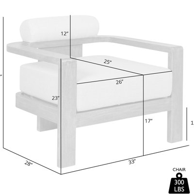 Chaise d'extérieur rembourrée taupe en eucalyptus vieilli, ergonomique, facile à nettoyer, avec coussins, design résistant aux taches et à la décoloration.