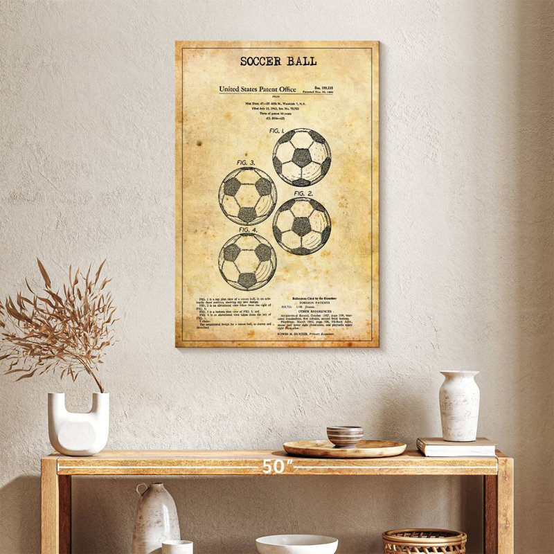 «Vintage Soccer Ball Brevet», reproduction sur toile, 36" H x 24" W x 1.25" D