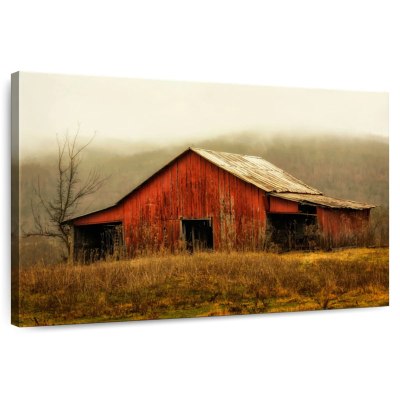 Skylight Barn dans le brouillard, H 20 po x l 30 po