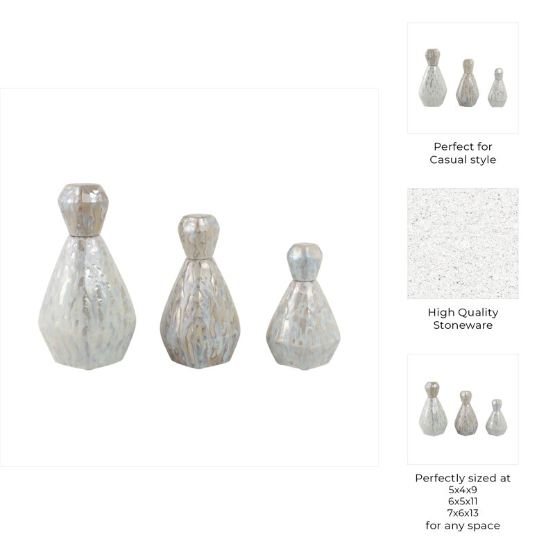 Sagebrook Handmade Stoneware Decorative Bottles, 13"H x 7"W x 7"D, Gray