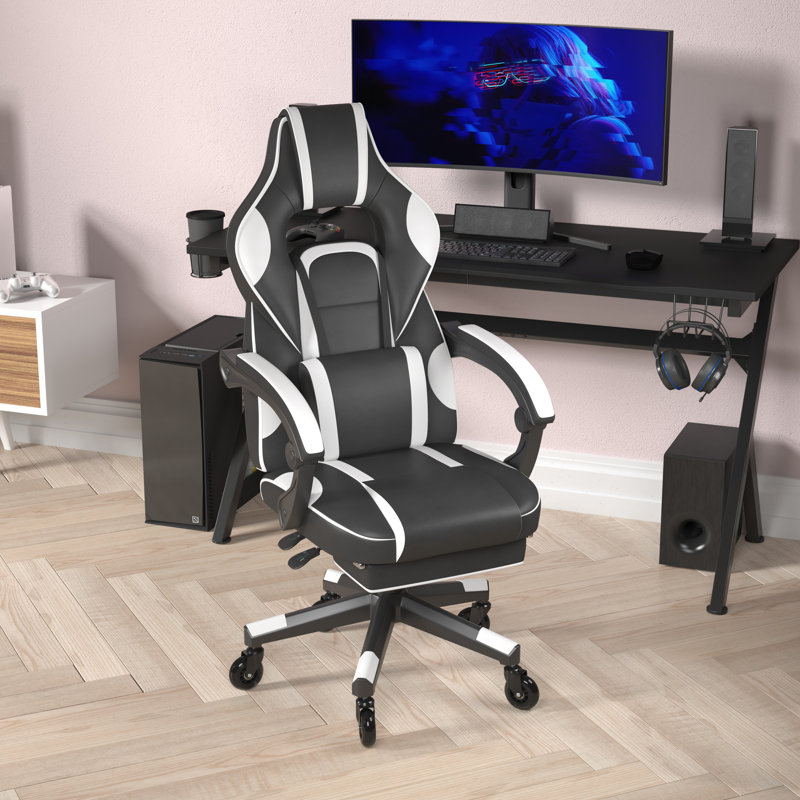 Fauteuil de jeu avec roulettes et accoudoirs inclinables Kaysten Office, Noir / blanc