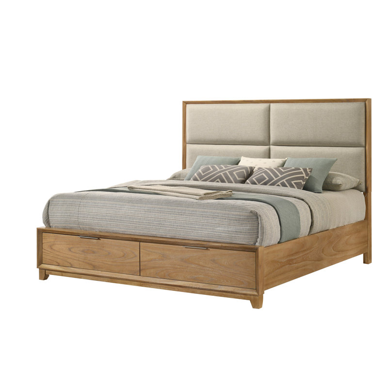 Grand lit plateforme avec rangement en bois naturel Florian