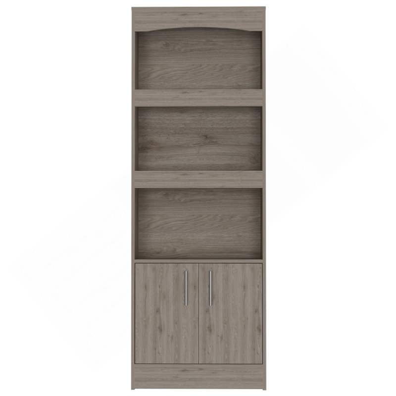 Bibliothèque, quincaillerie en métal, trois tablettes, armoire à deux portes - gris clair, Gris