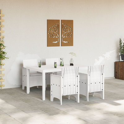 5 Piece Garden Dining Set With Cushions Poly Rattan