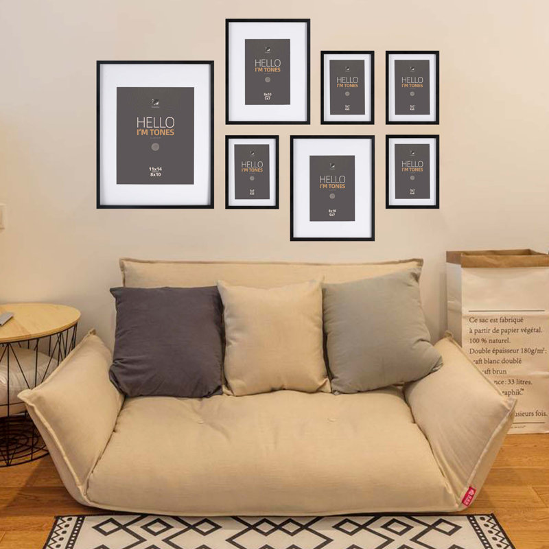 Ensemble de 7 cadres photo en aluminium, Noir