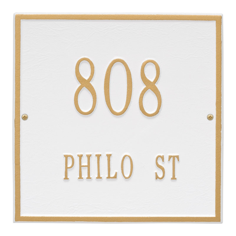Plaque d'adresse murale sur 2 lignes, Blanc et doré, Oui