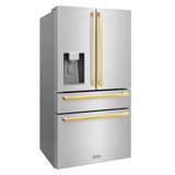 Zline 36 In. Autograph Edition 21.6 Cu. Ft 4-door French Door Refrigerator With Water And Ice Dispenser In Stainless Steel With Polished Gold Square Handles