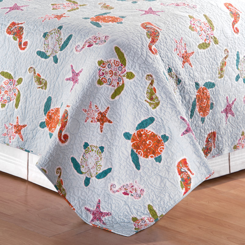 Blue Cotton Twin Reversible Nautical Quilt Set