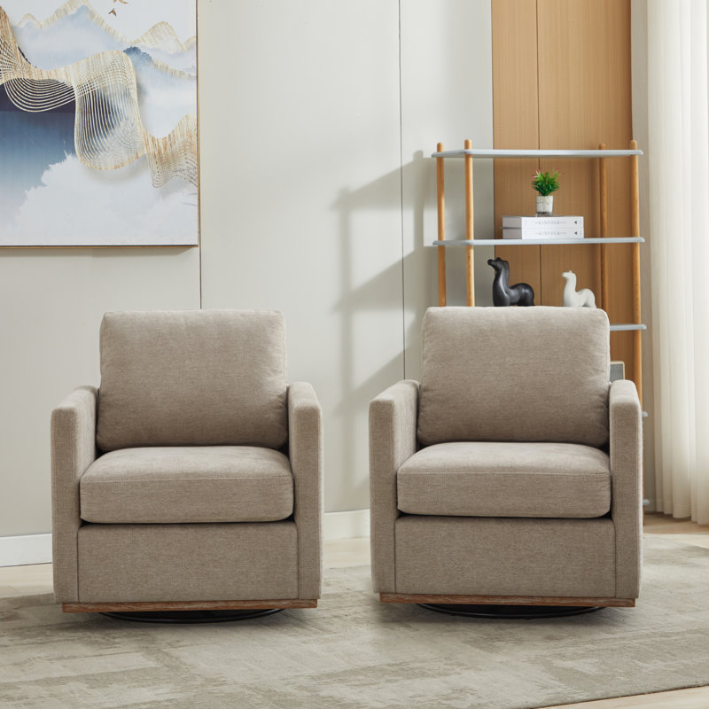 Fauteuil large pivotant rembourré (ensemble de 2), Chenille taupe
