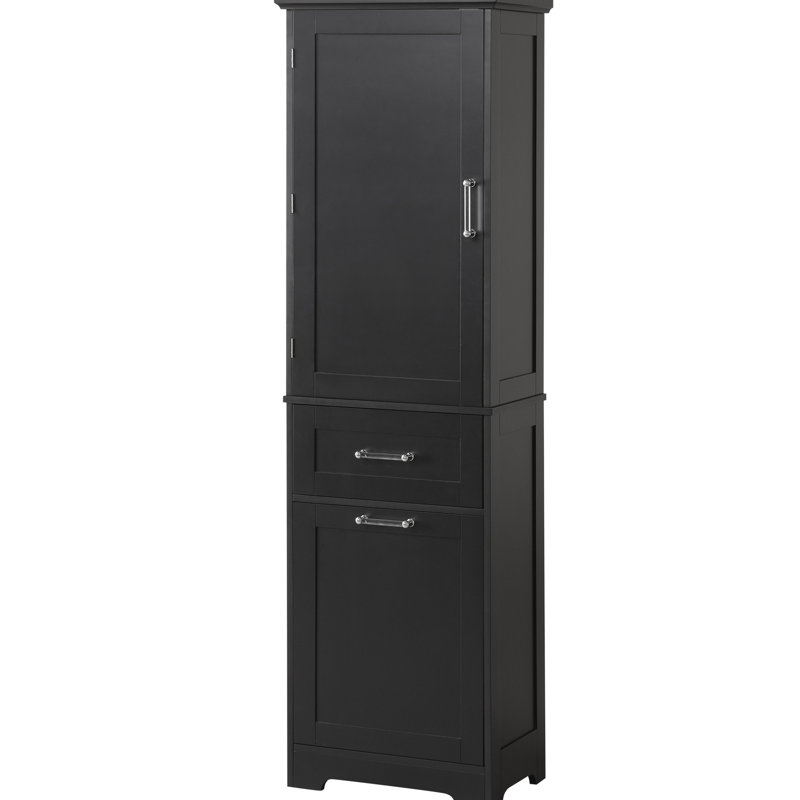 Tall Freestanding Bathroom Storage Cabinet In Black , Adjustable Shelf, Two Drawers And - Toppling Installation For Home With Different Size Drawers, Slide Rails