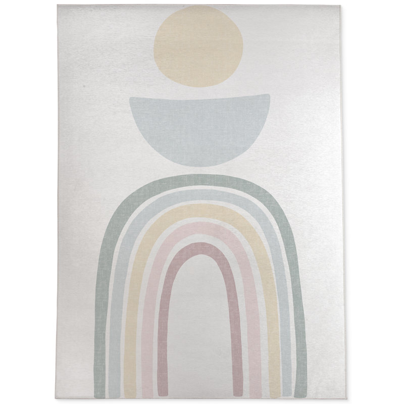 Boho Low Pile Carpet Straight Rectangular Chairmat, 5' W x 7' D, Blue/Pink/Yellow