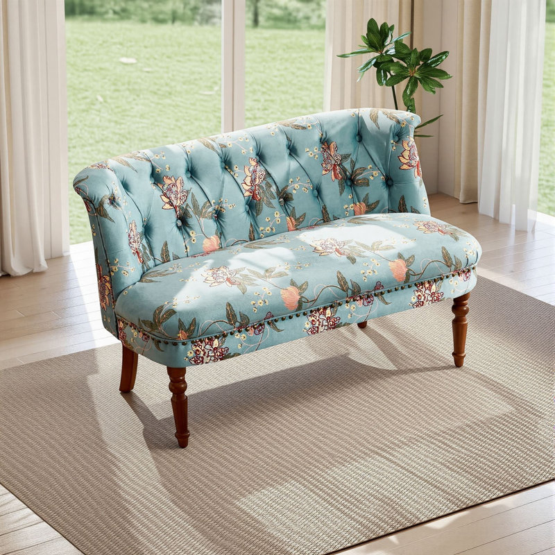 Canapé capitonné en velours de 47 po Holland, Tiffany Blue