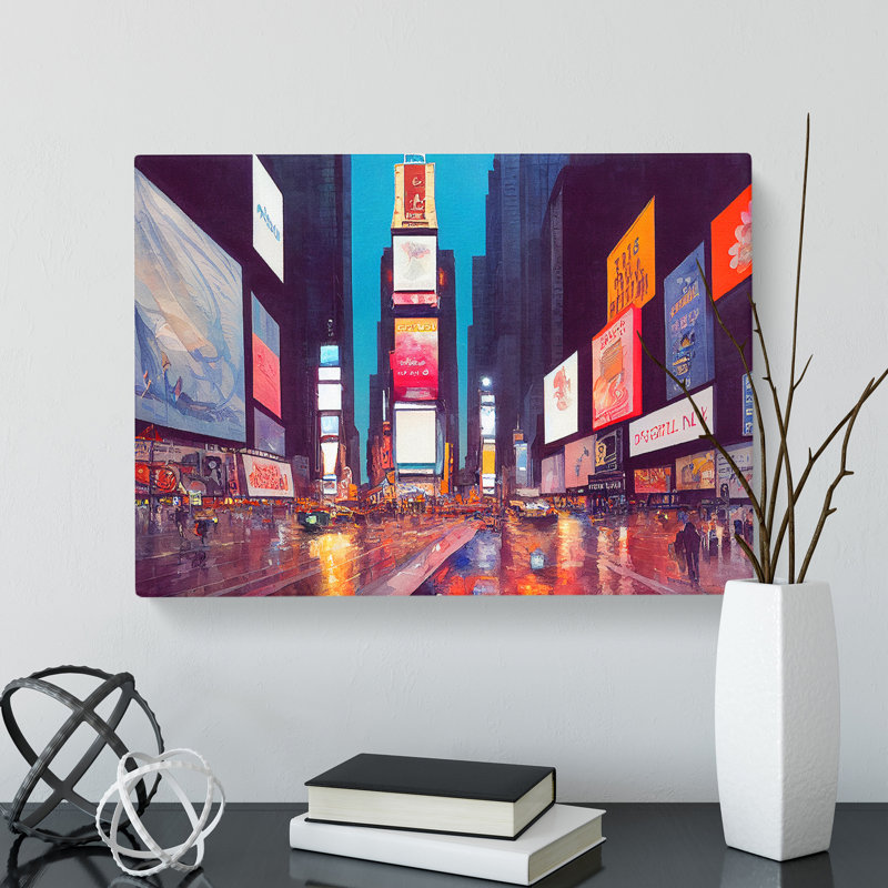 Times Square New York Watercolour Vol.3 - Wrapped Canvas Print, 35cm H x 50cm W x 3cm D