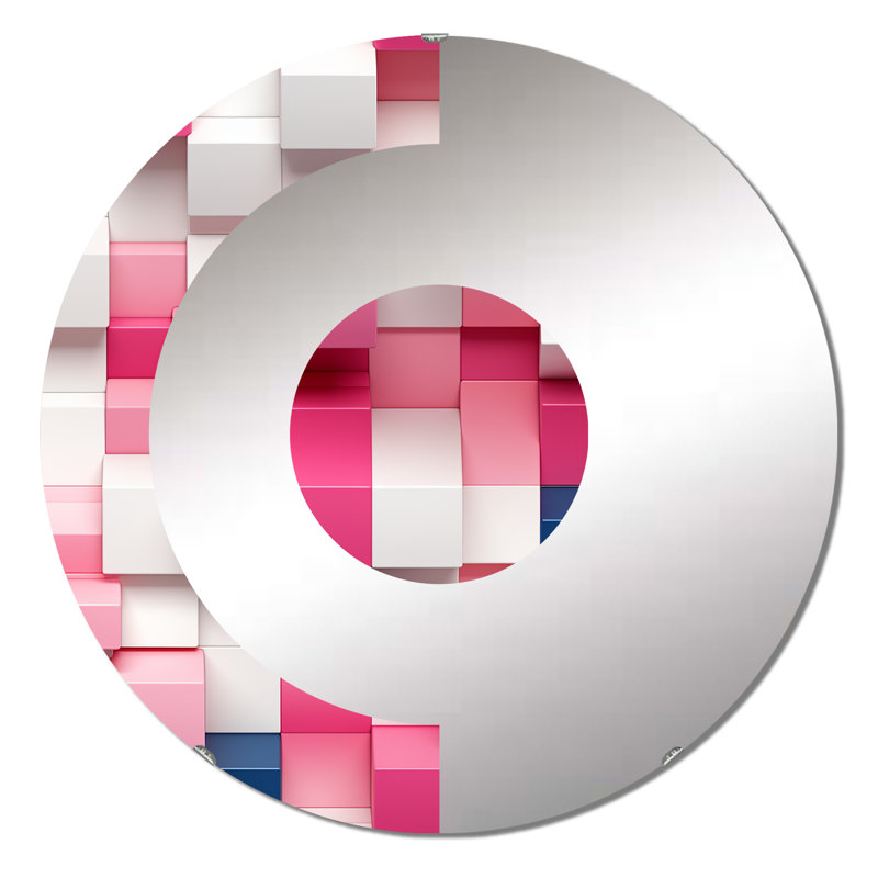 Rose et blanc Blockchain Block - miroir mural demi-cercle, 23,6 po x 23,6 po