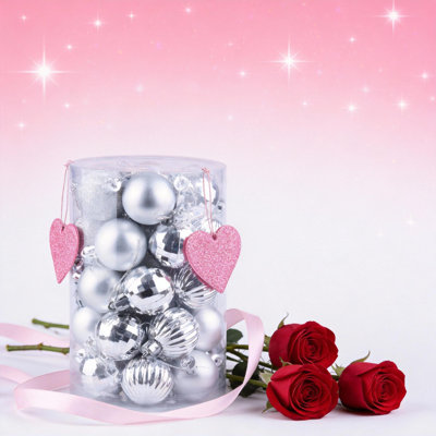 Ensemble d'ornement boule incassable 34 pièces pour mariage des Fêtes, décorations de la Saint-Valentin