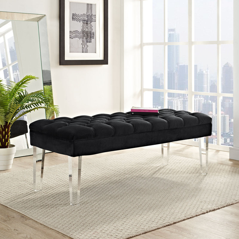 Valet Tufted Velvet Bench, Black