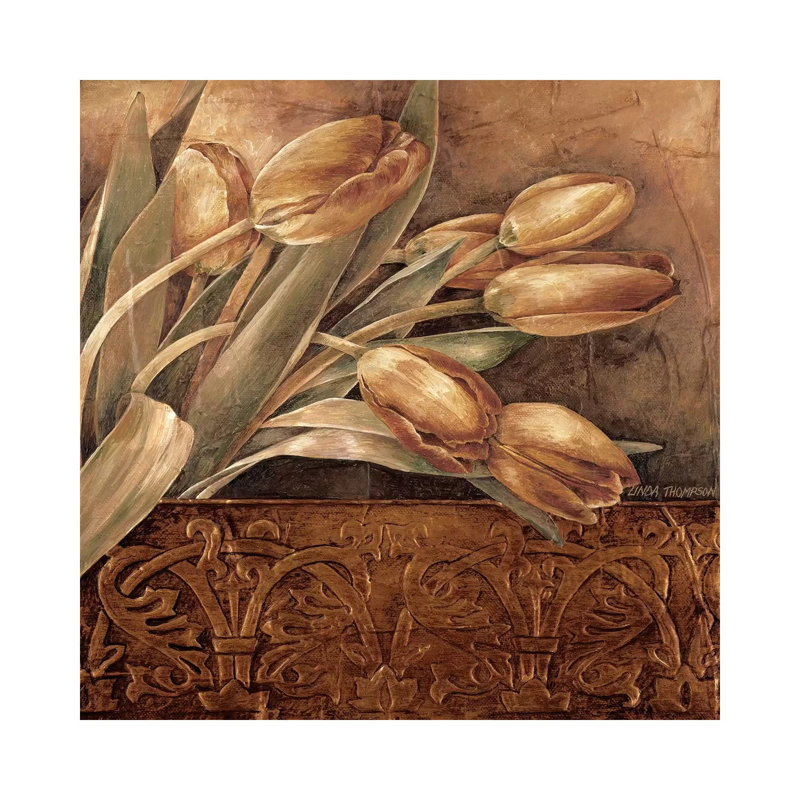 Copper Tulips II by Linda Thompson - Wrapped Canvas Painting, 45.72cm H x 45.72cm W x 1.91cm D